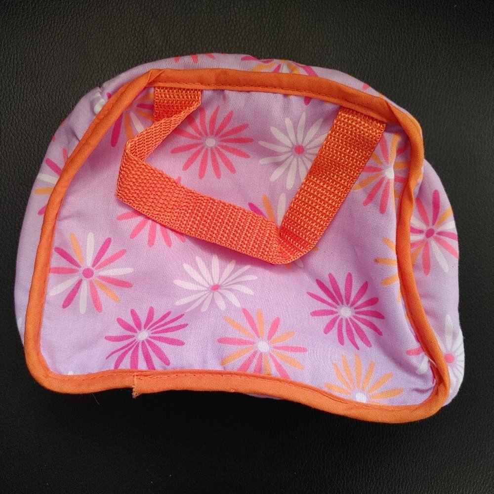 Mini Bag - Pink with Floral Print and Orange Handles, Velcro Closure